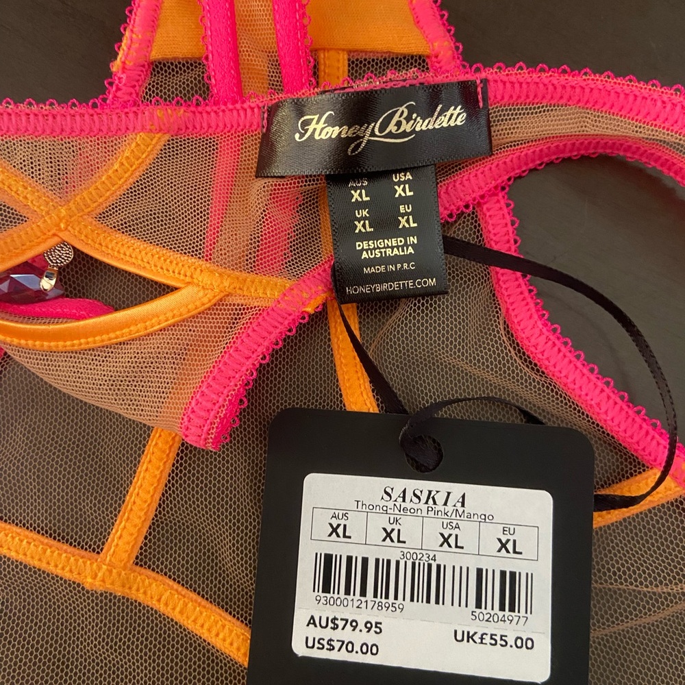 Honey Birdette Saskia Pink & Mango Thong Panty - Picture 5 of 5